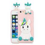 HopMore iPhone 5S / iPhone 5 Case Cover Cute 3D Design Silicone Soft Gel Shockproof Protective Cover for iPhone 5S Slim Backcover Ultra Thin Rubber Bumper Funny Shell for Girls Woman - Pink Unicorn