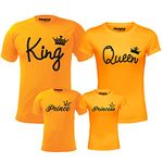 Hangout Hub HH18 Family T Shirts for Dad Mom Son Daughter | King Queen Prince Princess (Yellow;Men L;Women XXL;Boys-8-10Yrs;Girls-6-8Yrs) Cotton Regular Fit Twinning Dress (Set of 4)