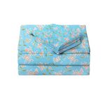 JSD Blue Floral Printed Sheet Set Full Size, 4 Piece Soft Pattern Microfiber Sheets Extra Deep Pocket