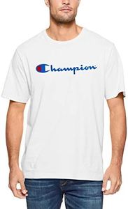 Champion Men's Script Short Sleeve Tee, White, Large