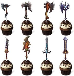 Yuezoloz Video Game Cupcake Toppers 24PCS,Sword Theme Happy Birthday Cupcake Decor, Cold Weapon Theme Cupcake Decorations Supplies for Boys and Girls Birthday Party 24PCS