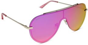 DIFF Imani Designer Oversized Shield Sunglasses for Women UV400 Protection, Gold + Pink Rush Mirror