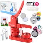 Nice2Have Badge Maker Machine 58mm (2.25 inch) - (100pcs Badges,5pcs Bottle Openers,5pcs Fridge Magnets, 500+ Free Designs,Circle Cutter & Magic Book) - Badge Making Kit (Red)