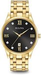 Bulova Men's Classic Stainless Steel Watch with Diamonds and Day Date, Gold Tone (Model: 97D108)