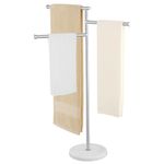 KES Free Standing Towel Rack with Swivel Arms, Bathroom Towel Rail Towel Stand with Weighted Marble Base, SUS304 Stainless Steel Brushed Finish, BTH219-2