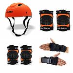 JJ JONEX Skating Guard, Protective Skating Guard Kit | Skate, Cycling Protection Set | Multi Sport Gear for Children Age 5-16 Years, Helmet Elbow Guards Knee Caps & Hand Gloves,Orange Size M