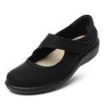 Oviaric Women's Classic Comfort Mary Jane Flats Fashion Casual Dress Shoes Cute Closed Toe Slip On Lightweight Breathable Walking Shoes, Black, 9.5