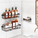 Shower Caddy Shelf Organizer Rack,Self Adhesive Black Bathroom Shelves, Home Washroom Inside Organization and Storage Decor Accessories,3 Pack Balck