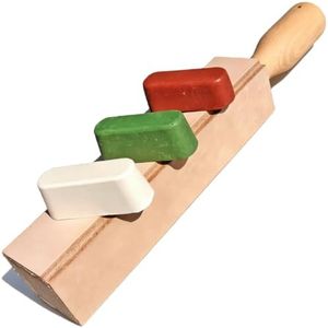 4-Sided Leather Knife Strop with 3Oz. Honing Compound, 11Oz. Thicked Leather & Ash Wood Handle, 12'' x 1.5'' for Sharpening, Polishing, Tactical, Folding & Woodcarving Knives to Mirror Finish