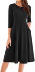 GRACE KARIN 3/4 Sleeve Flowy Dresses for Women 2024 Casual Loose Swing A-Line Vintage Midi Pleated Dress Black XL