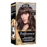 L'Oreal Paris Preference Hair Dye, Luminous Permanent Rich Hair Colour, Long Lasting Brilliance, Achieve Radiant, Salon-Inspired Results, Shade: 4.013, Paris