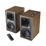 Klipsch The Fives Powered Bookshelf Speakers – Walnut Finish with HDMI-ARC, Acoustic Horn-Loaded Technology, Dynamic Bass Equalization, and 192kHz/24-bit High-Resolution Audio