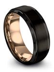 Tungsten Wedding Band Ring 8mm for Men Women Black & 18K Rose Gold Plated Beveled Brushed Polished, 11.5