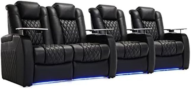 Weilianda Home Theater Seating Top Grain Leather Recliner Chair Dual Power Movie Gaming Sofa Electric Headrest with Tray Table Type-C USB Charge Cup Holders Black