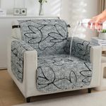 HOKIPO Quilted Water Repellent + Waterproof + Quick Dry Sofa Cover Mat for 1 Seater Sofa with Pockets on Armrest Cover - Intense Grey Abstract Floral (AR-5238-C2)