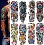 PADOUN Full Sleeve Temporary Tattoos, 8-Sheet Fish Dragon Tiger Temporary Sleeve Tattoos for Men Women, Waterproof Realistic Large Temporary Tattoo Stickers