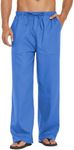 COOFANDY Mens Linen Cotton Pants Loose Casual Lightweight Elastic Waist Pants A- Dark Blue