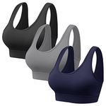 Vinfact 3 Pack Sports Bras for Women Wireless Bra with Removable Pads Yoga Bra Support for Workout(Black Grey Dark-Blue-XL)