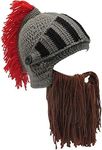 Flyou Beard Hat Roman Knight Helmet Visor Cosplay Knit Beanie Hat Cap Wind Mask