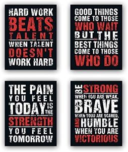 HPNIUB Inspirational Quotes Art Prints, Set of 4 (8”X10”), Chalkboard Motivational Canvas Poster, Hard Work Painting Be Strong Be Brave Wall Art for Classroom Kids Teens Bedroom Office, No Frame