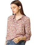 Allegra K Women's Button Down Floral Shirt Blouse Long Sleeve Point Collar Top Pink Medium