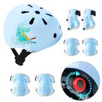 Kids Bike Helmet, Toddler Bike Helmet and Knee Elbow Wrist Pads for Ages 2-10 Girls Boys Adjustable Protective Gear Blue Dinosaur Helmets for Skateboard Cycling Skating Scooter Outdoor Sport