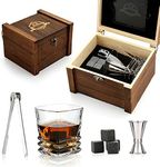 Whiskey Stones Gift Set - Whiskey Glass and Stones - Granite Chilling Whiskey Rocks - Scotch Bourbon Whiskey Glass Gift Box Set - Best Drinking Gifts for Men Dad Husband Birthday Party Holiday Present