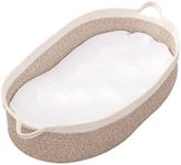 Baby Changing Basket-with Cotton Pads - Handmade Woven 100% Cotton Rope Moses Basket, Changing Table Topper with Mattress Pad, 70x45x15CM Woven Rope Tray, Storage, Comfort Beige/White