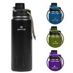 Insulated Water Bottles 24 oz, Santeco Stainless Steel Bottle with Lanyard & Wide Mouth Spout Lid, Leak Proof, Double Wall Vacuum Water Bottle, Keep Drinks Hot & Cold for Hiking Camping - Black