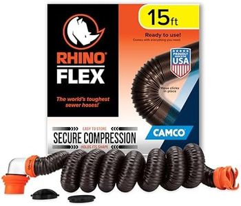 Camco RhinoFLEX 15-Ft Camper/RV Sewer Hose Kit - Features Clear Elbow Fitting w/Removable 4-in-1 Adapter - Connects to 3” Slip or 3”/3.5”/4” NPT Threaded Sewer Connection (39770)