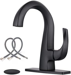 WOWOW Single Handle Bathroom Faucet, Matte Black, 1 Hole, High Arc, Pop Up Drain, Solid Brass, Easy Installation, 5 Year Warranty