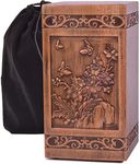 KIMNAG Wooden Cremation Urn for Human Wood Ashes Decorative Funeral Urns Adult Male Female with Satin Bag Burial or Memorial Keepsake (Butterfly and Rose 250lbs) (woodbox00C20)