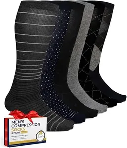 Pembrook Light Compression Socks for Men - 6 Pairs | 8-15 mmHg Cotton Compression Socks Men | Polkadots, Stripes, Argyle, Grey, Black Compression Socks for Men | Support Socks for Men
