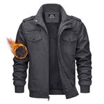 TACVASEN Cotton Jacket for Men Windproof Thicken Cargo Jacket Outdoor Fleece Coat Men Tactical Winter Jacket for Men with Pockets Dark Grey,L