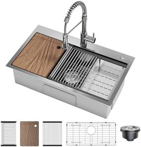 Garvee Drop in Kitchen Sink with Pull Down Spring Faucet, 30x18x9 Inch Stainless Steel Single Bowl Workstation Sink with Accessories for Kitchen(Silver)
