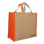 DOUBLE R BAGS Big Heavy Duty Eco Reusable Plain Jute Cloth Shopping Bags for Daily use Market Carry Milk Grocery Fruits Vegetable Organizer with Reinforced Handle jhola Bag for DIY Printing Orange