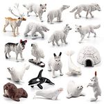 OUKEYI Mini Arctic Animals Figurines Set, 18pcs Mini Arctic Animals Toy,for Toddlers Realistic Plastic Arctic Reindeer White Whale Polar Bear Arctic Fox Wolf Figure Toy for Kids Birthday Gift