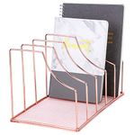 Simmer Stone File Sorter Organizer, 5 Section Magazine Holder Rack, Desktop Wire Book Stand for Mail, Paper, Document, Folder, Record and Desk Accessories, Rose Gold