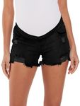 Foucome Women's Maternity Denim Shorts Underbelly Wide Elastic Band Waist Maternity Shorts for Women Denim Black Small