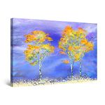 Startonight Canvas Wall Art Abstract - Golden Trees and Blue Decor Painting - Large Artwork Print for Living Room 32" x 48"