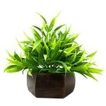 fancymart Artificial Bamboo Leaves Plant in Wood Hexagon Pot - 20cm Height - Home & Office Decor Elegant Potted Plant for Tabletop Enhancement