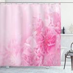 ABAKUHAUS Pale Pink Shower Curtain, Spring Flowers Close up View Florets Bouquet Beauty Wedding Shabby Form Print, Cloth Fabric Bathroom Decor Set with Hooks, 70 Inches, Baby Pink