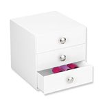 iDesign 35301EU Makeup Organiser with Three Drawers, Sturdy Plastic Storage Box for Makeup, Accessories, Jewelry and More, Compact Dressing Table Organiser, White