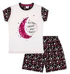 I Love You to The Moon Back Girls Short Cotton Pyjamas (11-12 Years) Black