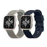 kwmobile Straps Compatible with Garmin Venu Sq 2 Music/Sq 2 Straps - 2X Replacement Silicone Watch Bands - Grey/Dark Blue