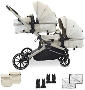 My Babiie Poussette tandem MB33 - Poussette double de la naissance jusqu'à 15 kg - Double siège convertible en nacelle - 11 configurations - Duo avec adaptateurs de siège auto et housses de pluie -