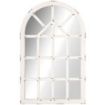 HOMCOM 43x27.5 inch Decorative Wall Mirror, Arch Windowpane Mirror for Wall in Living Room, Bedroom, Rustic White