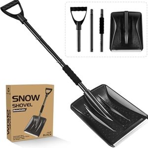 Snow Shovel, New Winter Snow Removal Tool, Detachable Three-Part Adjustable Long Handle, Large Capacity Black Lightweight Portable Sport Utility Shovel for Driveway Car, Aluminum Camping Snow Shovel