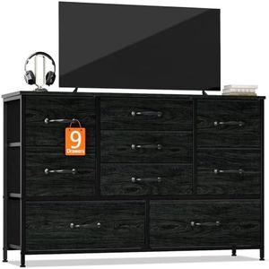 Furnulem Wide Dresser with 9 Large Drawers for 55'' Long TV Stand Entertainment Center,Wood Shelf Storage for Bedroom,Dorm Room,Closet,Entryway,Sturdy Metal Frame(Black Oak