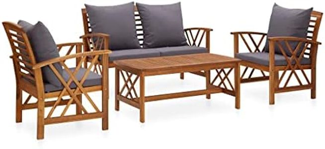 vidaXL Solid Acacia Wood Garden Lounge Set with Cushions 4 Piece Wooden Outdoor Patio Seat Seating Chair Coffee Table Sitting Furniture Setting